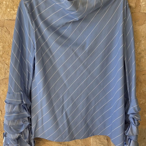 H&M Edition blouse with blue and white stripes and ruffle sleeves