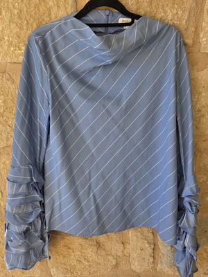 H&M Edition blouse with blue and white stripes and ruffle sleeves