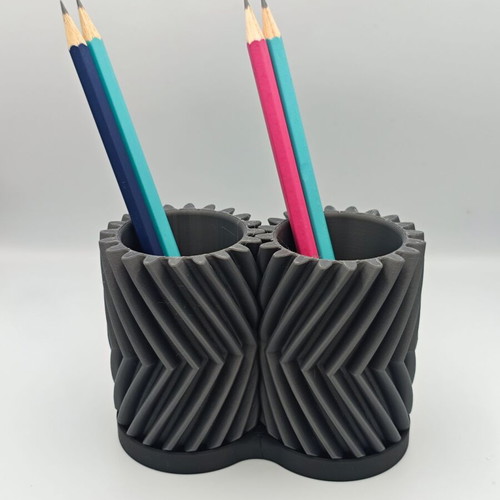 3D Printed Double Pencil Holder with Moving Gears, Custom Colors