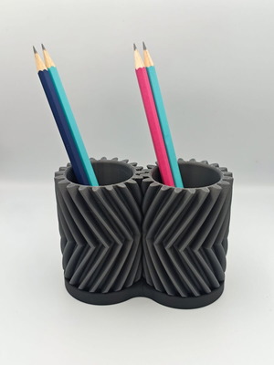 3D Printed Double Pencil Holder with Moving Gears, Custom Colors