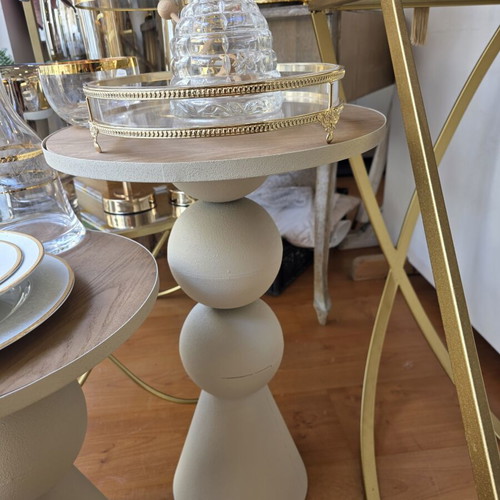 Metal coffee table beige with wood new
