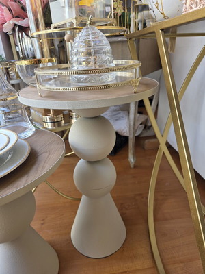 Metal coffee table beige with wood new