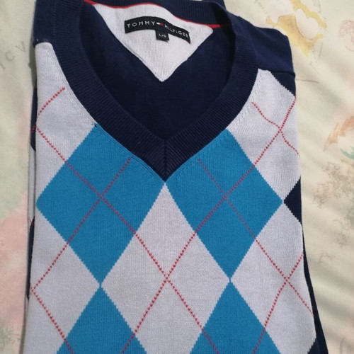 Tommy Hilfiger cotton sweater used, blue check, size L