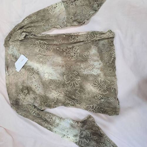 Floral Semi-Transparent Elastic Blouse khaki beige by Derpouli new