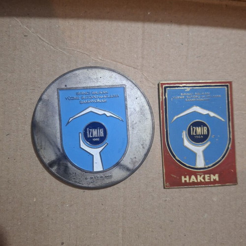 Set of Memorabilia Medal and Referee Badge 1st Balkan Aquatic Games 1969 like new