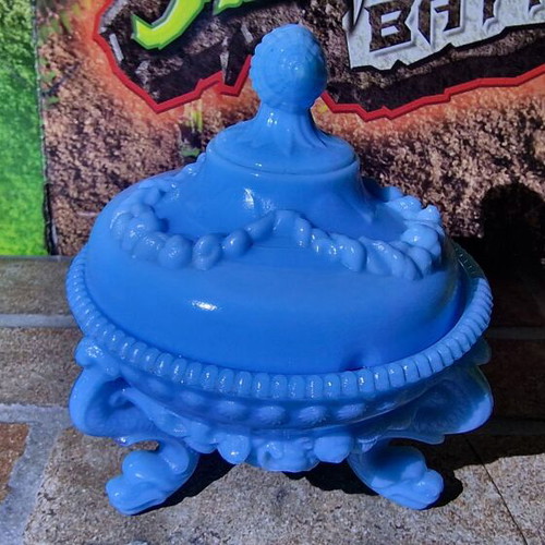 Opaline Blue Fontaniera used with small chip, height 16 cm