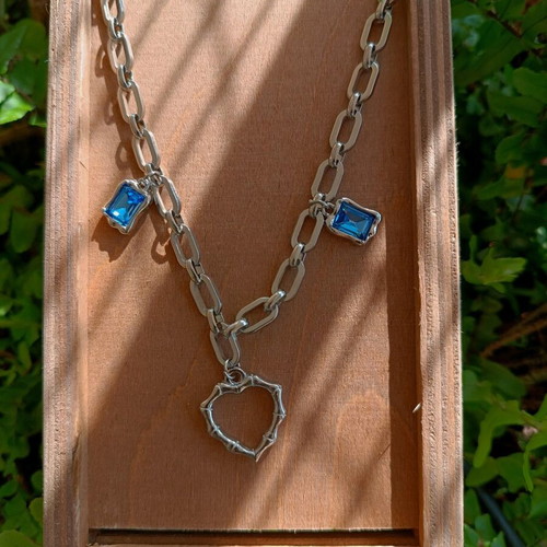 Handmade necklace from stainless steel blue and silver, new