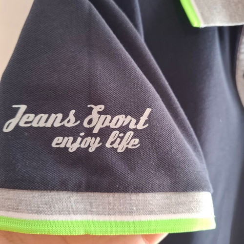 New Mentality Polo Shirt M Navy Blue with Grey and Green Details like new