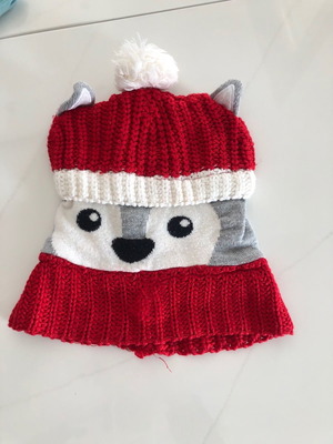 Σκούφος κόκκινος ζωάκι μεταχειρισμένος, μέγεθος 104-122, μάλλινος με φλις