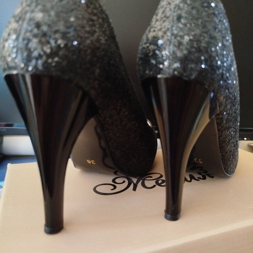 Evening shoes size 38, new, black with glitter finish, 10 cm heel