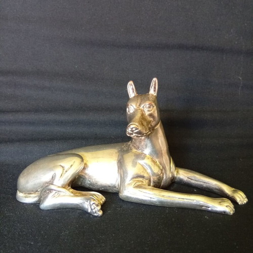 Silvered dog statuette used, 16.5/8 cm