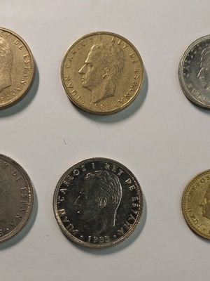 Spanish coins used, pack of 6 pieces
