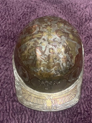 Vintage Egyptian bronze helmet engraved like new