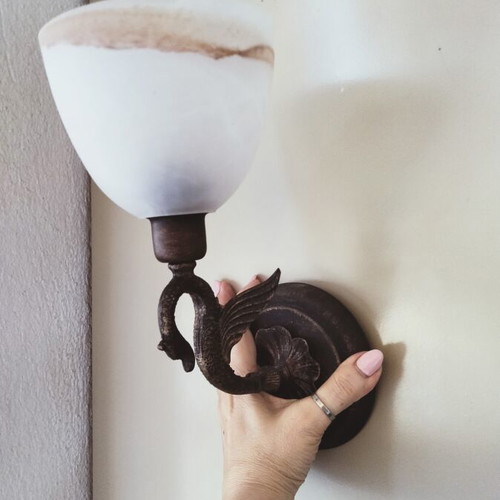Collectible Antique Wall Sconce Solid Bronze with Alabaster Opaline Glass