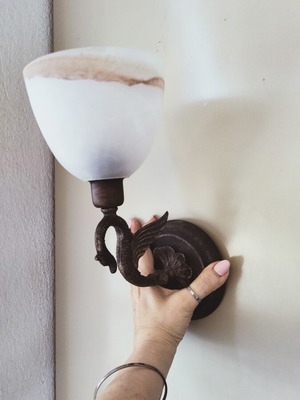 Collectible Antique Wall Sconce Solid Bronze with Alabaster Opaline Glass
