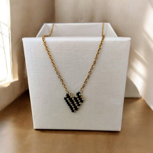 Steel heart necklace black gold made to order miyuki