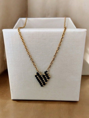 Steel heart necklace black gold made to order miyuki