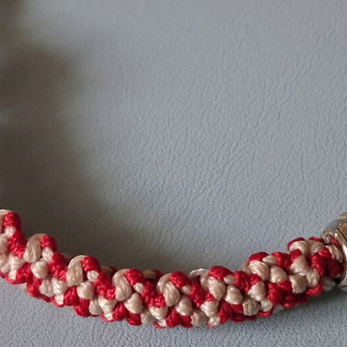 Handmade Macrame Martis Bracelet with Silver Beads, Red and White, New