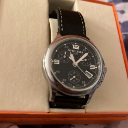 Favre Leuba wristwatch new with black leather strap