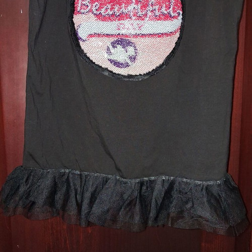Black Sleeveless Top by m&t Fashion with Tulle and Sequin Print, New
