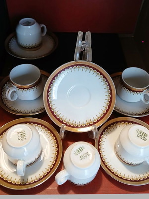 Vintage coffee cup set of 6 with saucers, genuine Ionian porcelain, like new