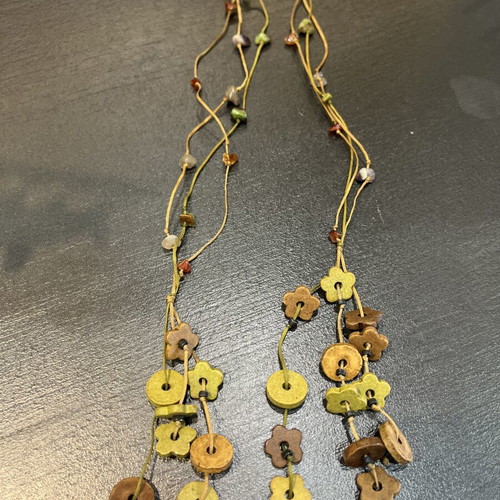Boho handmade necklace adjustable, like new, brown and green