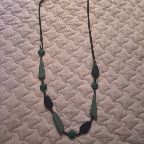 Handmade necklace with petrol and dark grey-blue beads