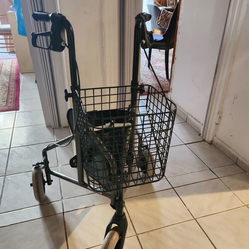 Three-Wheel Rollator Used With Basket and Adjustable Handles