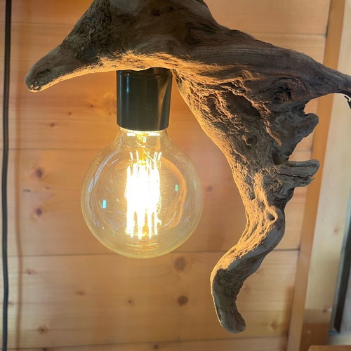 Handmade driftwood lamp like new with long cord