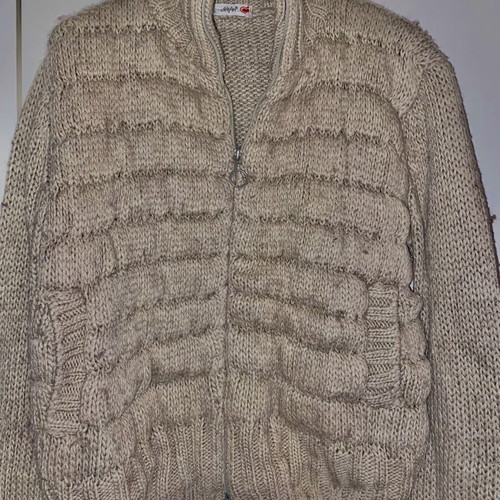 Women's knitted zip-up cardigan sweater, beige