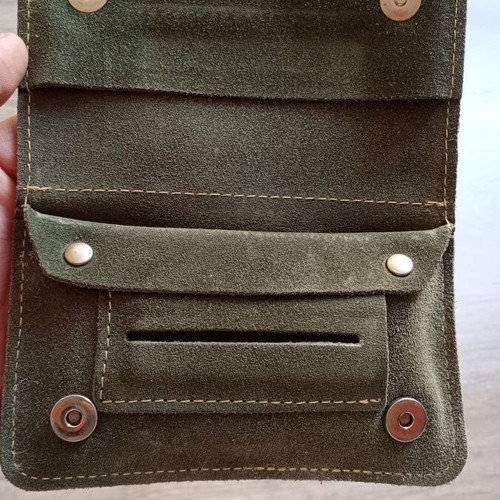 Suede tobacco pouch with VW Transporter Type 2 print like new