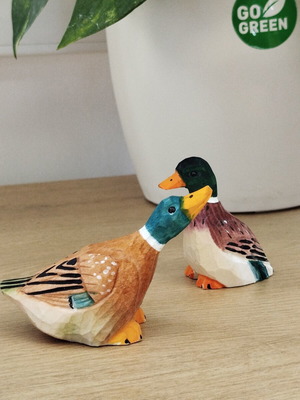 Handmade Wood Carved Ducks New, Set of 2