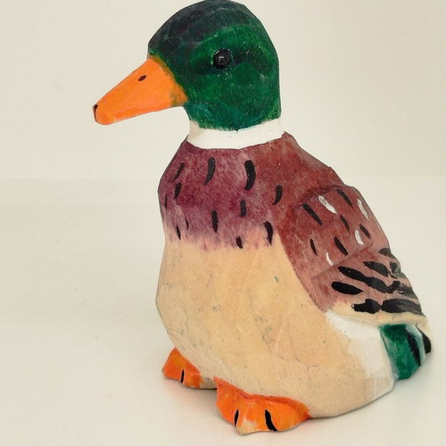 Wooden carved duck new, small colorful sculpture