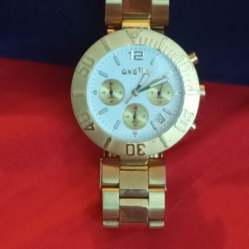 Oxette quartz stainless steel watch used, bronze tone bracelet