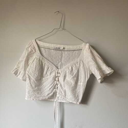 Na-Kd white crop top blouse with front ties and side zipper