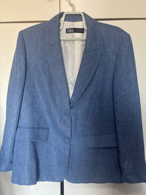 Zara blue ciel blazer with shiny fabric like new