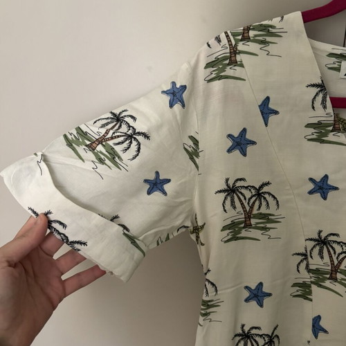 Zara summer tropical dress white with palm trees and starfish like new