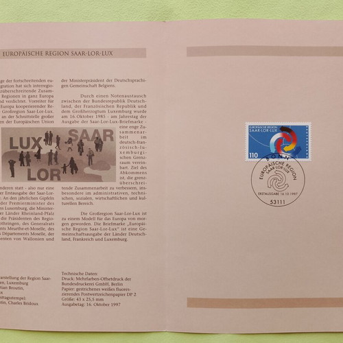 Germany 1997 Saar-Lor-Lux First Day Cover Stamp