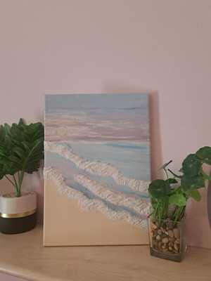 Sunrise beach handmade wall art made of clay, new, 25×35 cm