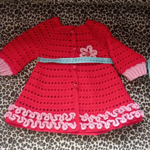 Baby knitted handmade cardigan for girl red with pink, new