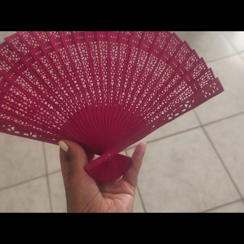Wooden fan new, pink color