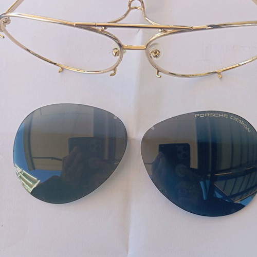 Porsche Design sunglasses unisex like new, gold titanium frame, black lenses