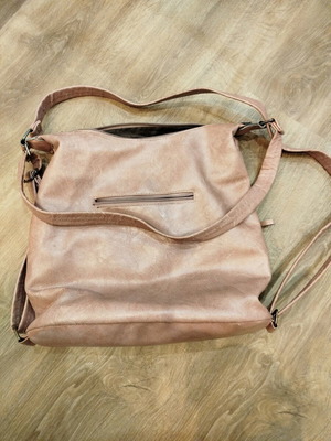 Large shoulder bag used, beige, multiple compartments, crossbody and backpack