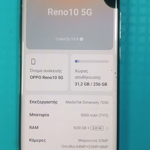 Oppo Reno 10 5G 8+256 used with cracked screen, Android 15, NFC
