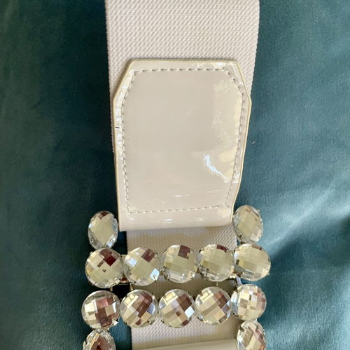 White Elastic Belt with Rhinestones like new