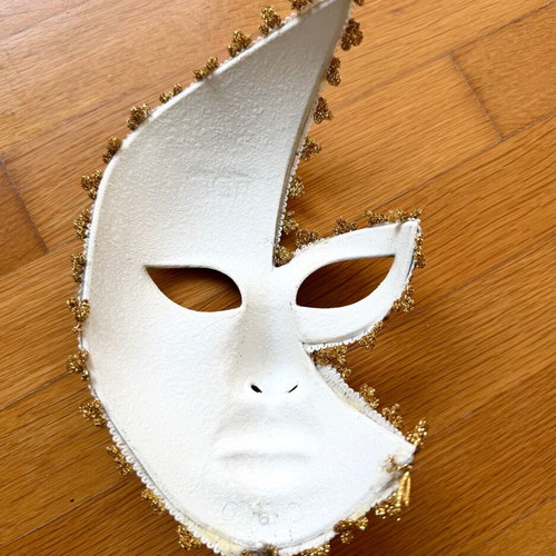 Venetian mask handmade decorative like new, white with gold and pink