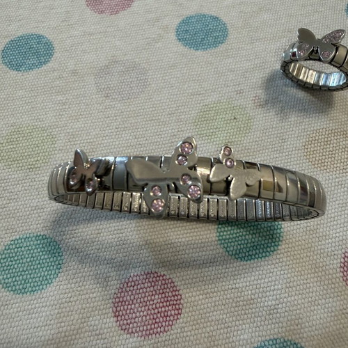 Li La Lo set bracelet and ring, new, stainless steel, silver color