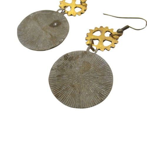 Vintage steampunk style earrings with brass gears like new