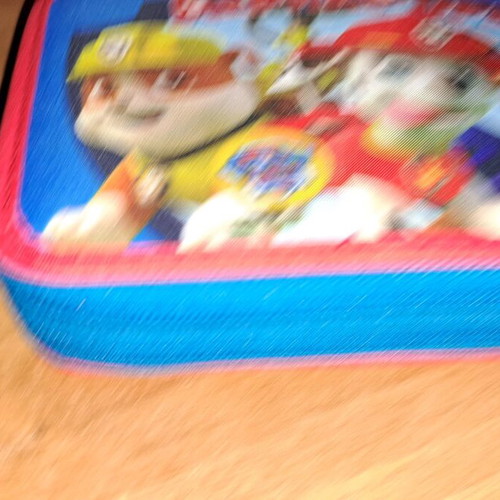 Children's pencil case used with colored pencils in good condition