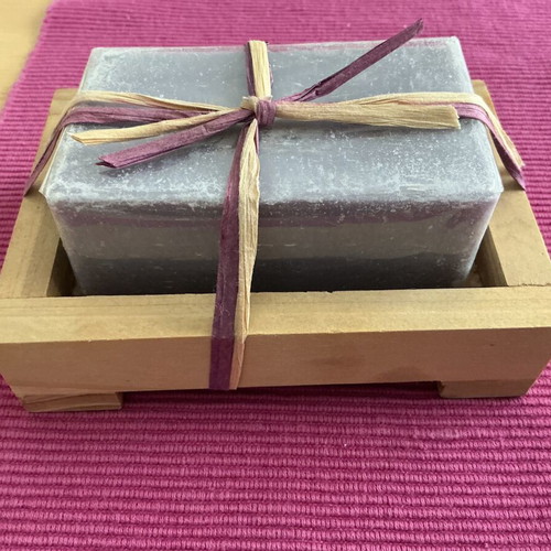 Wooden soap dish with large aromatic soap new